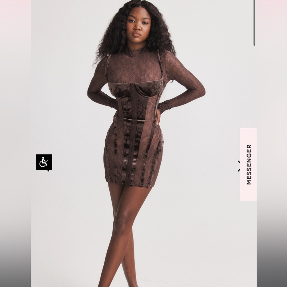 BROWN VELVET & LACE CORSET DRESS Marica - Picture 2 of 4